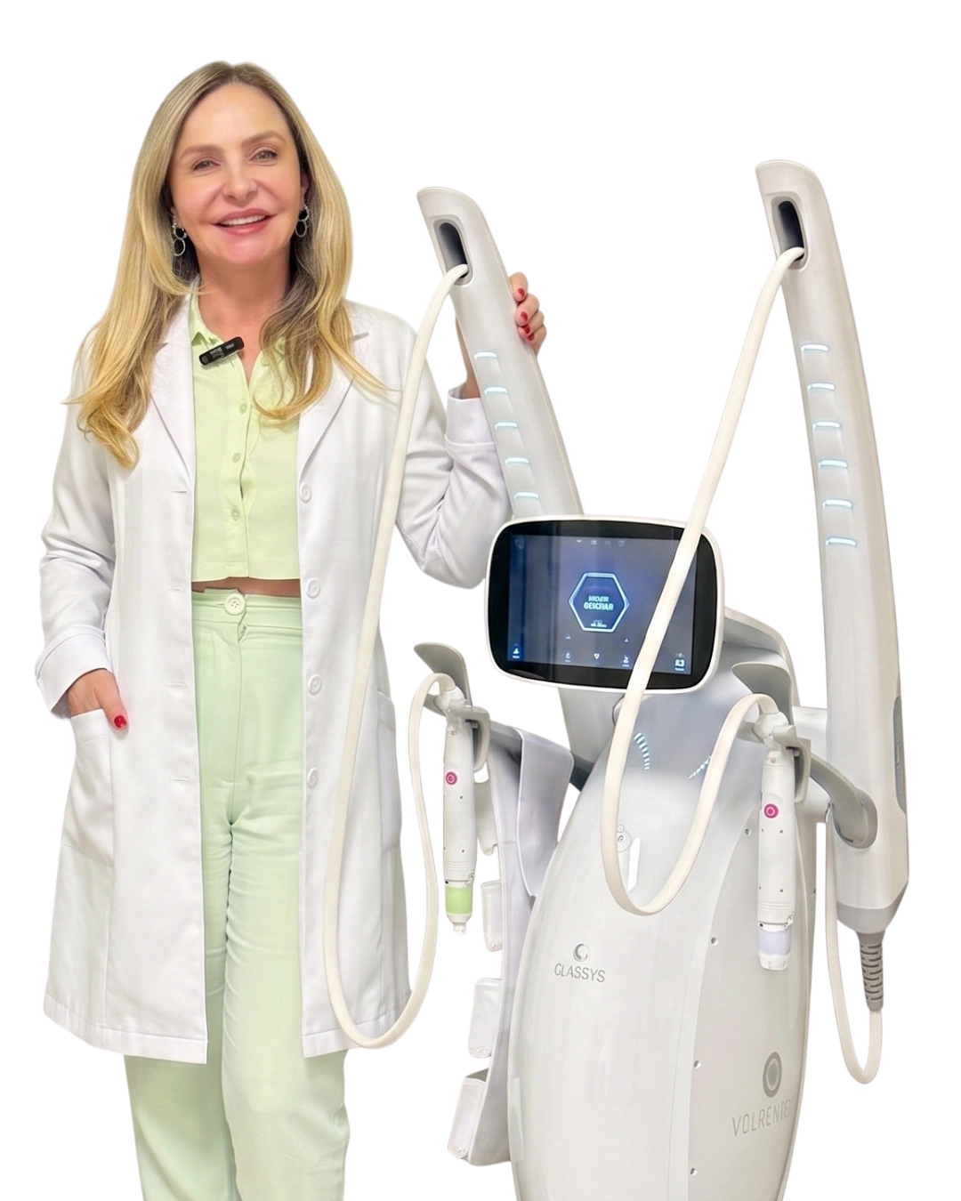 Dra. Vanessa Penteado com o equipamento Volnewmer